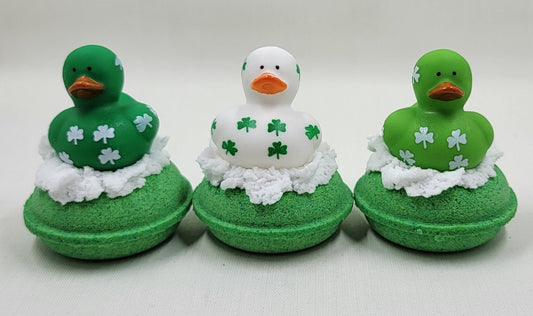 St. Patrick's mini donut bath bomb with bubble frosting and rubber duck,St. Patrick's Day,Green,Lucky,bath bomb,green bath bomb,Irish,duck