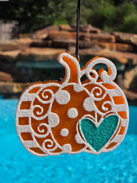 Pumpkin with Heart and Swirls Freshie With Glitter (Copy) (Copy)