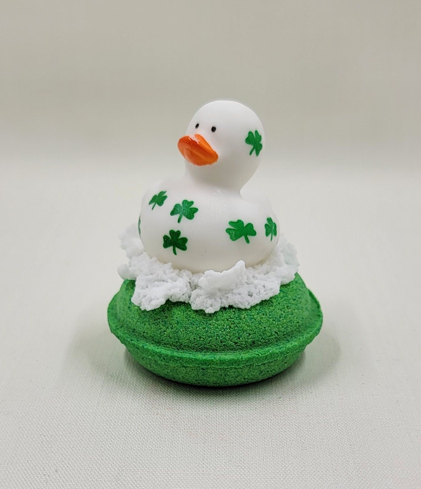 St. Patrick's mini donut bath bomb with bubble frosting and rubber duck,St. Patrick's Day,Green,Lucky,bath bomb,green bath bomb,Irish,duck