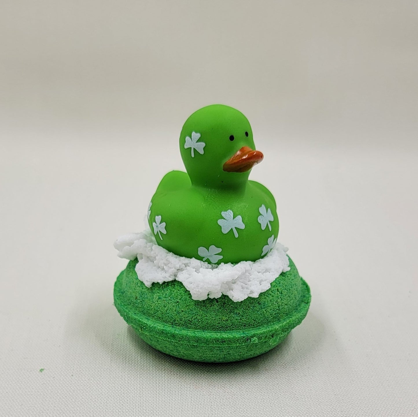 St. Patrick's mini donut bath bomb with bubble frosting and rubber duck,St. Patrick's Day,Green,Lucky,bath bomb,green bath bomb,Irish,duck